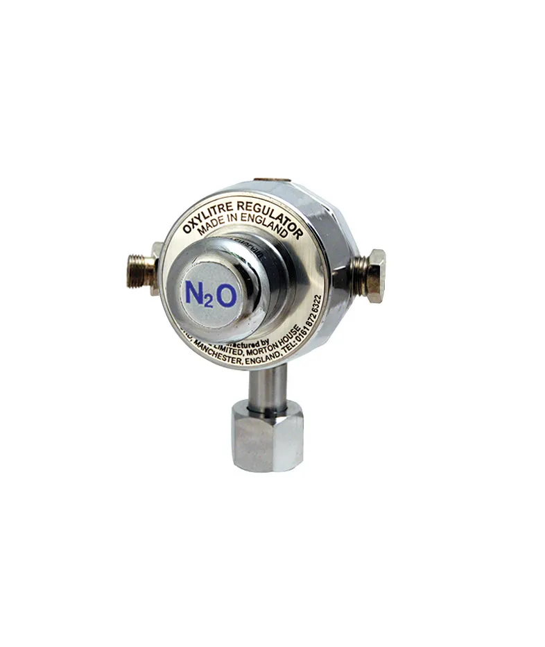 Medical Pressure Regulator Pre-Set Nitrous Oxide with Left Handed Outlet & Bodok Cylinder Fitting