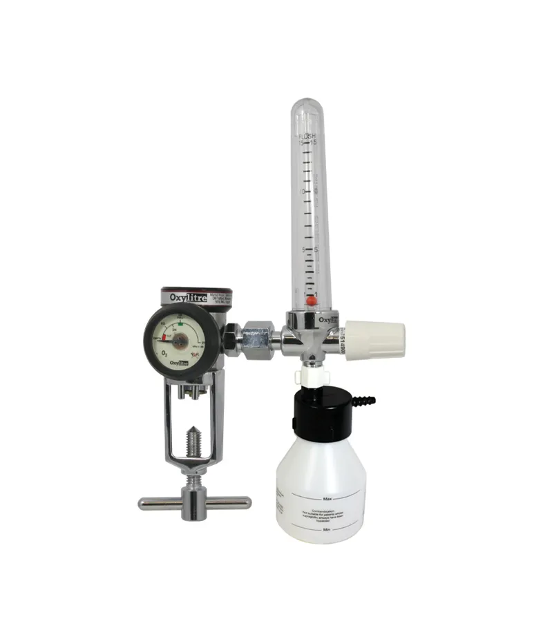 200 Bar Compact Regulator Complete with brass chrome plated flowmeter, Oxygen 0-15lpm Pin-Index fitting