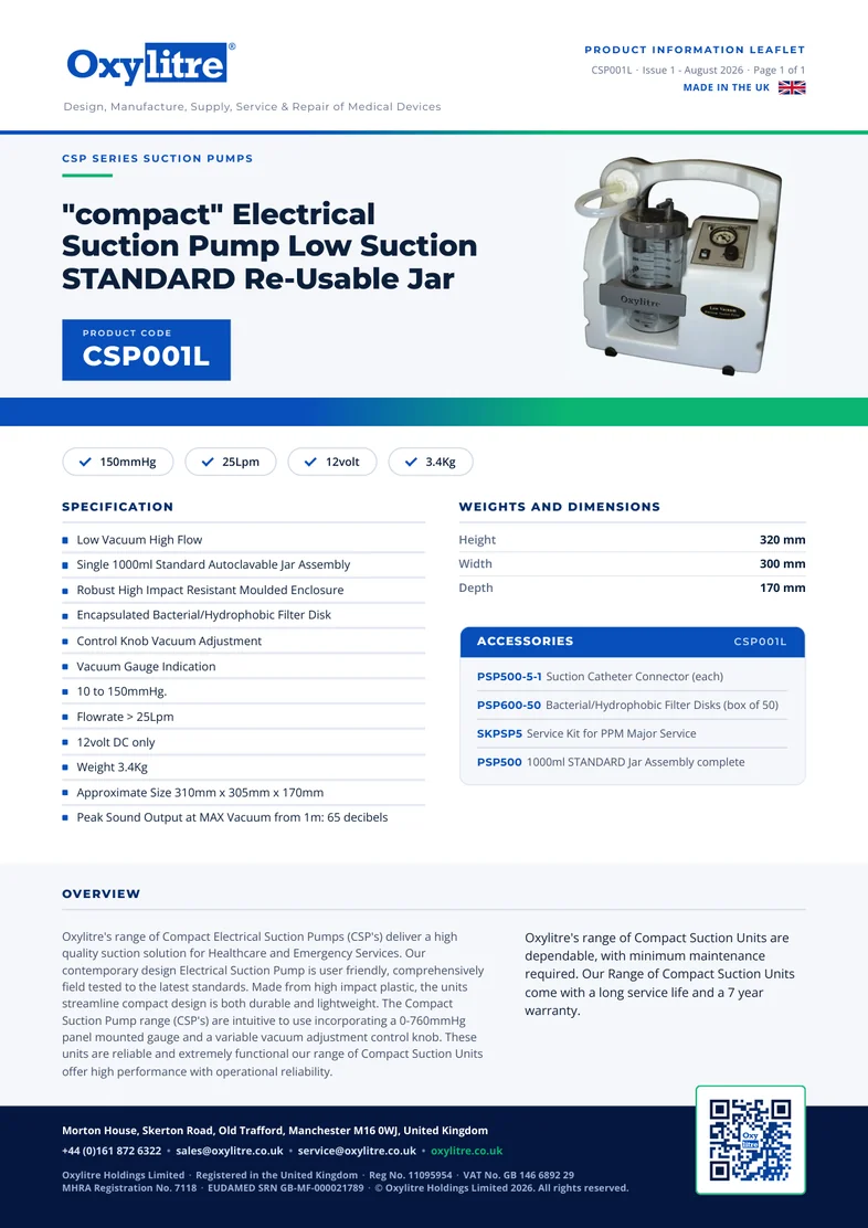 Front page of the Oxylitre CSP001L product leaflet