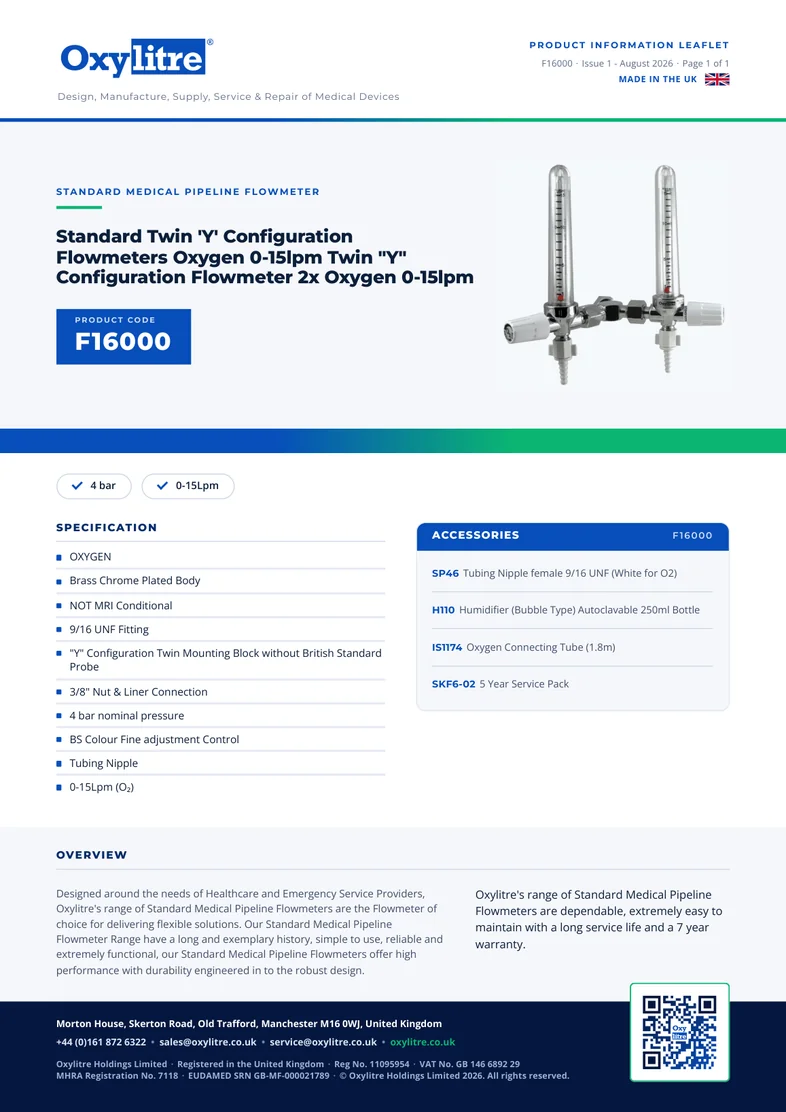Front page of the Oxylitre F16000 product leaflet