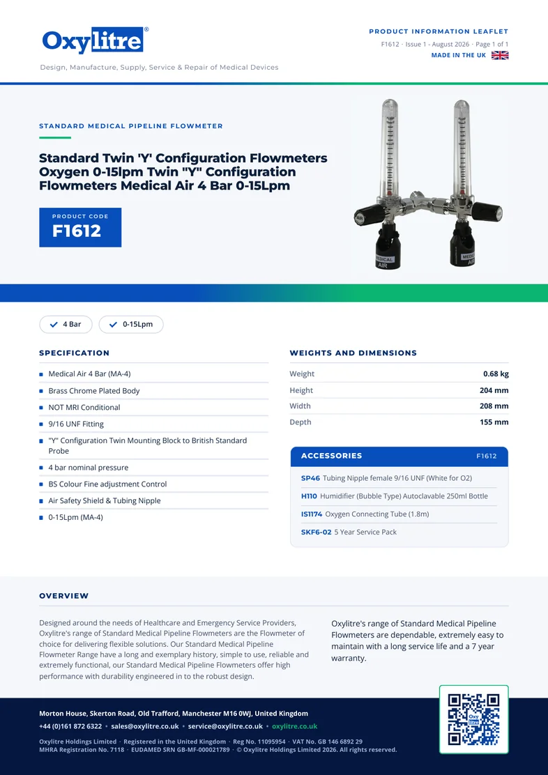Front page of the Oxylitre F1612 product leaflet