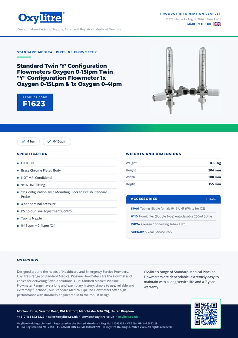 Front page of the Oxylitre F1623 product leaflet