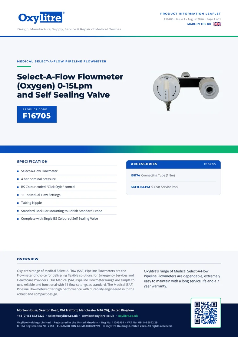 Front page of the Oxylitre F16705 product leaflet