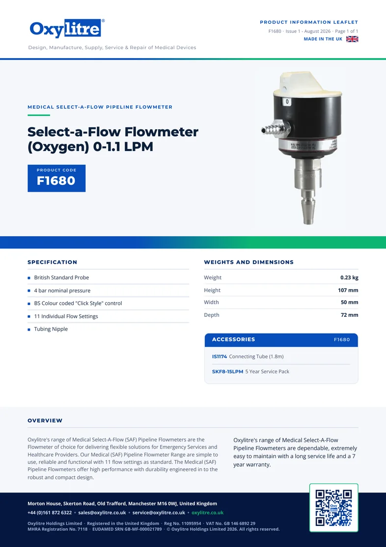 Front page of the Oxylitre F1680 product leaflet