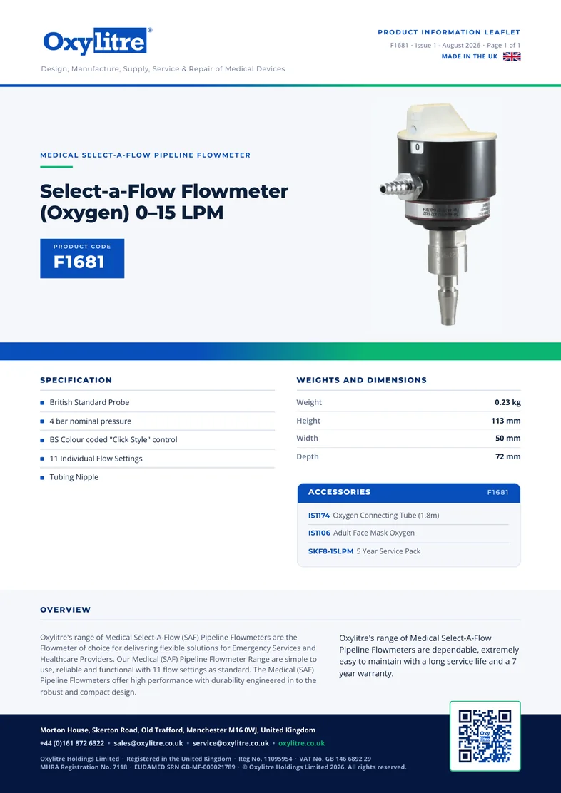 Front page of the Oxylitre F1681 product leaflet