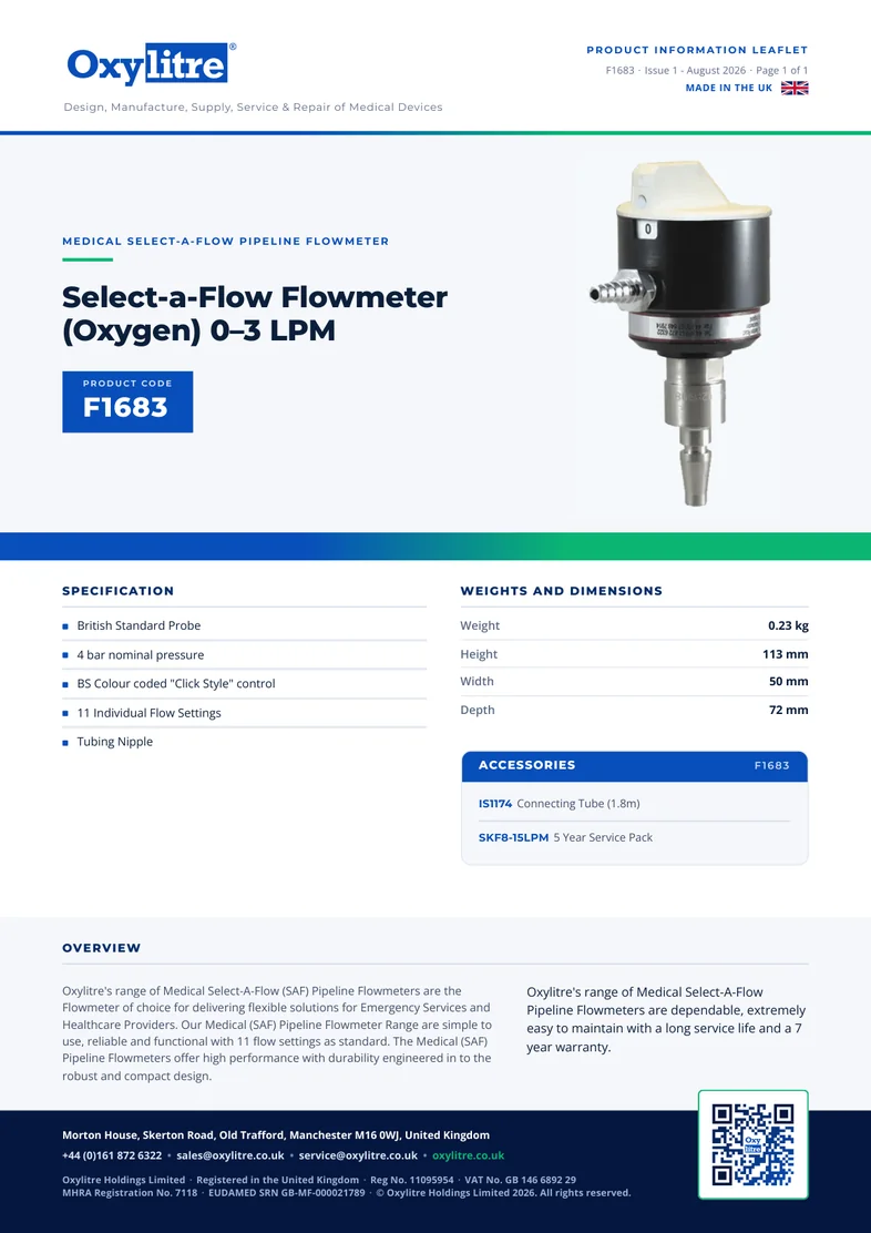 Front page of the Oxylitre F1683 product leaflet