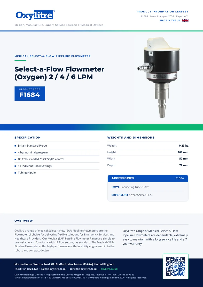 Front page of the Oxylitre F1684 product leaflet