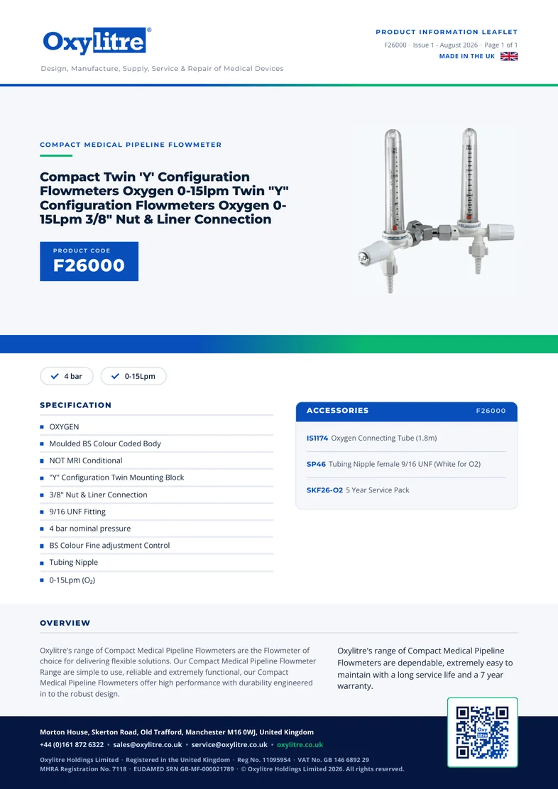 Front page of the Oxylitre F26000 product leaflet