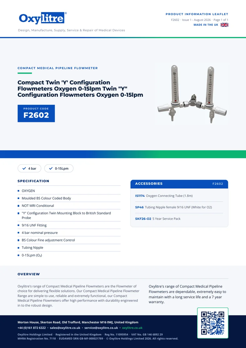 Front page of the Oxylitre F2602 product leaflet