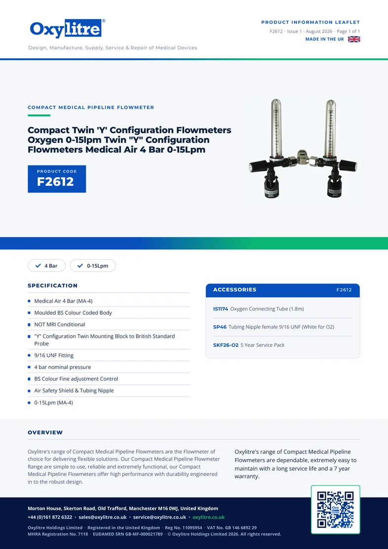 Front page of the Oxylitre F2612 product leaflet