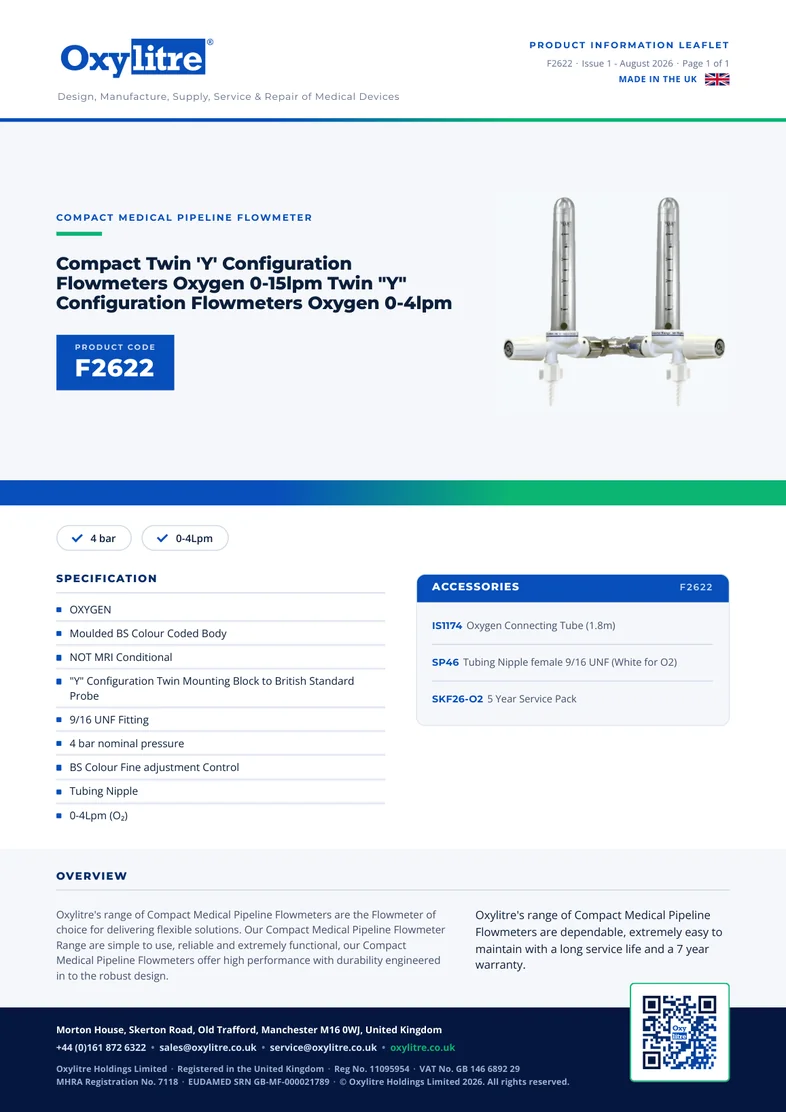 Front page of the Oxylitre F2622 product leaflet