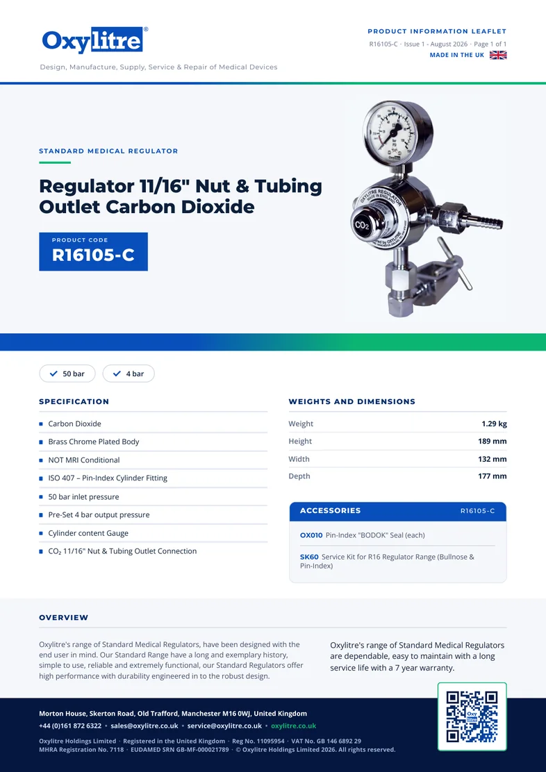 Front page of the Oxylitre R16105-C product leaflet