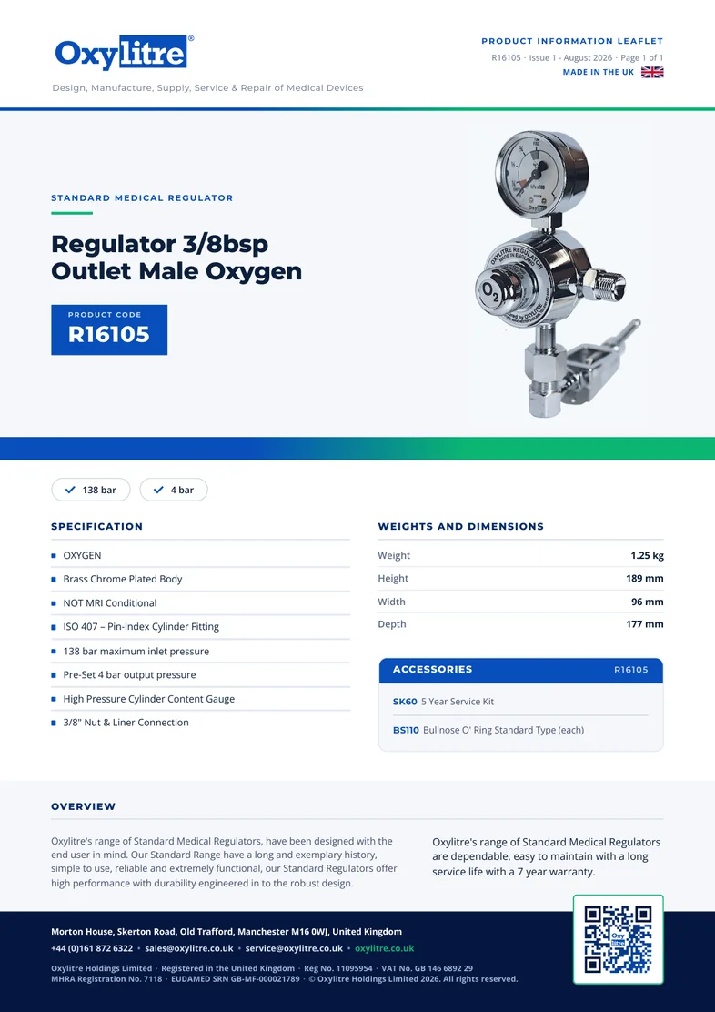 Front page of the Oxylitre R16105 product leaflet