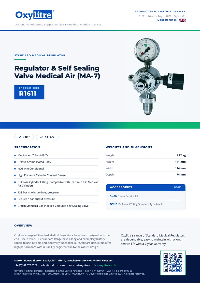 Front page of the Oxylitre R1611 product leaflet