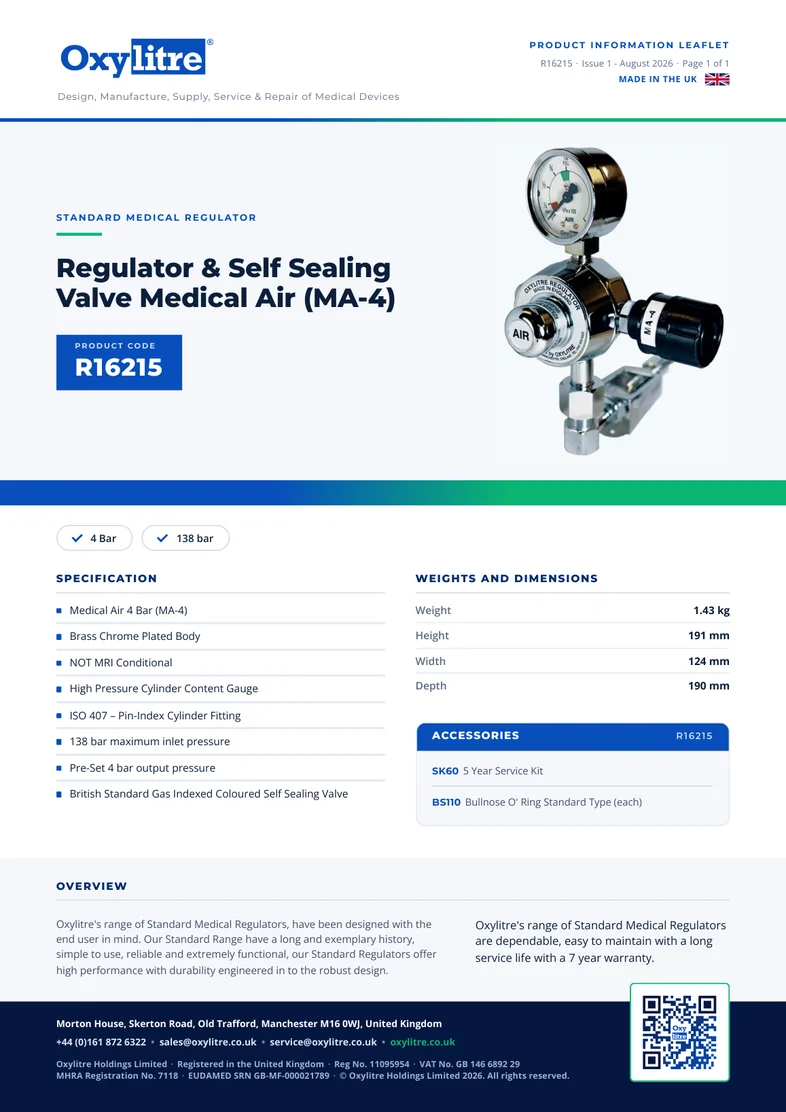 Front page of the Oxylitre R16215 product leaflet