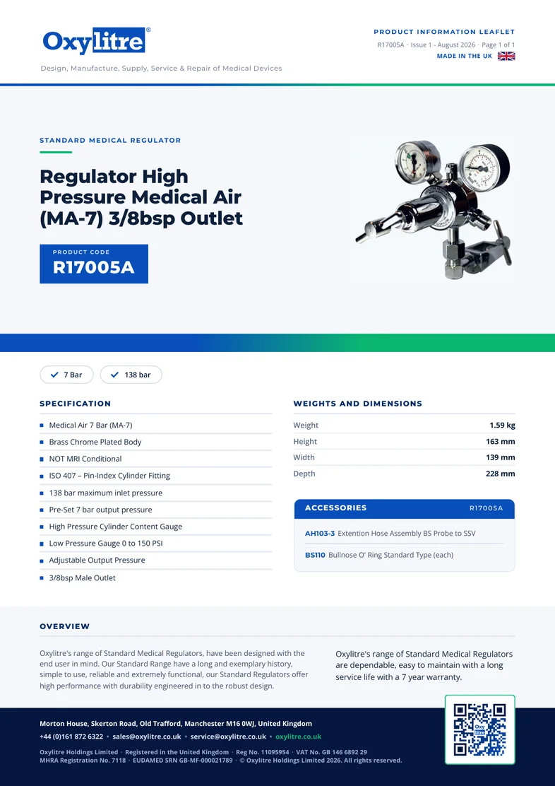 Front page of the Oxylitre R17005A product leaflet