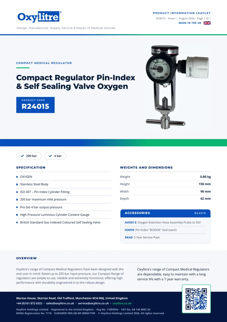 Front page of the Oxylitre R24015 product leaflet