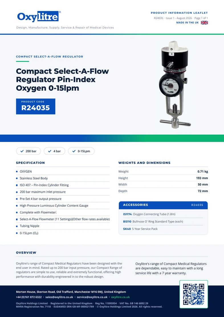 Front page of the Oxylitre R24035 product leaflet