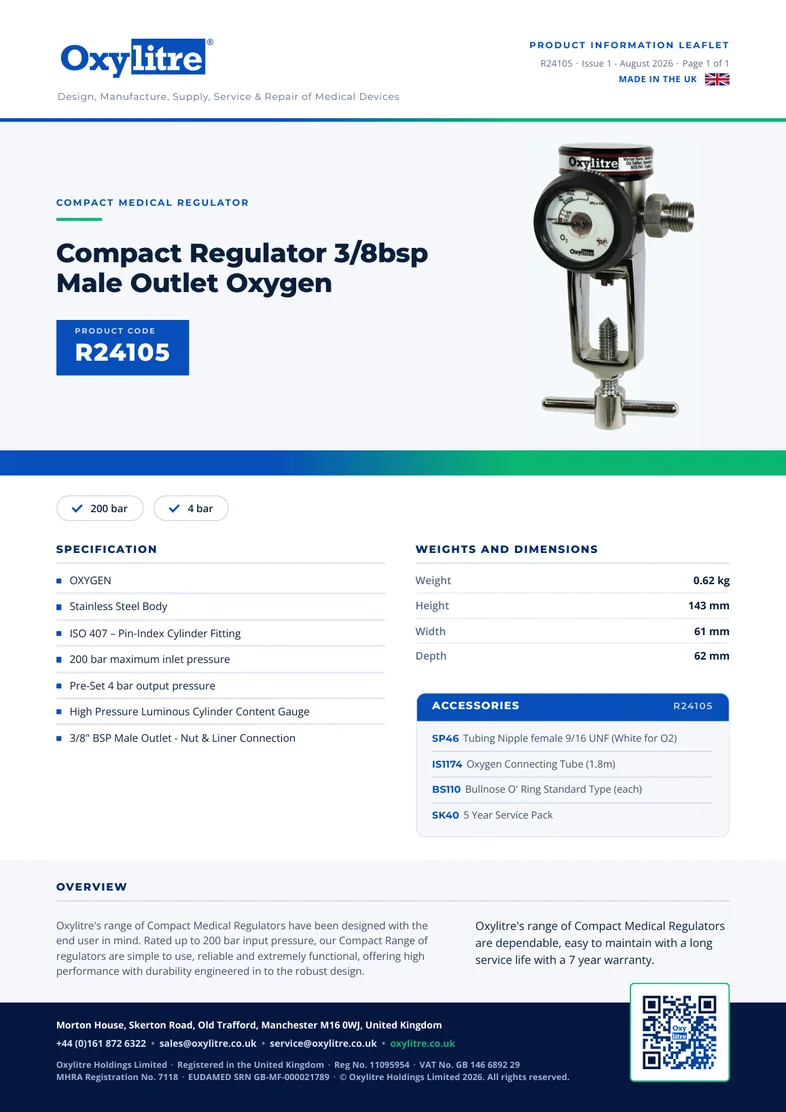 Front page of the Oxylitre R24105 product leaflet