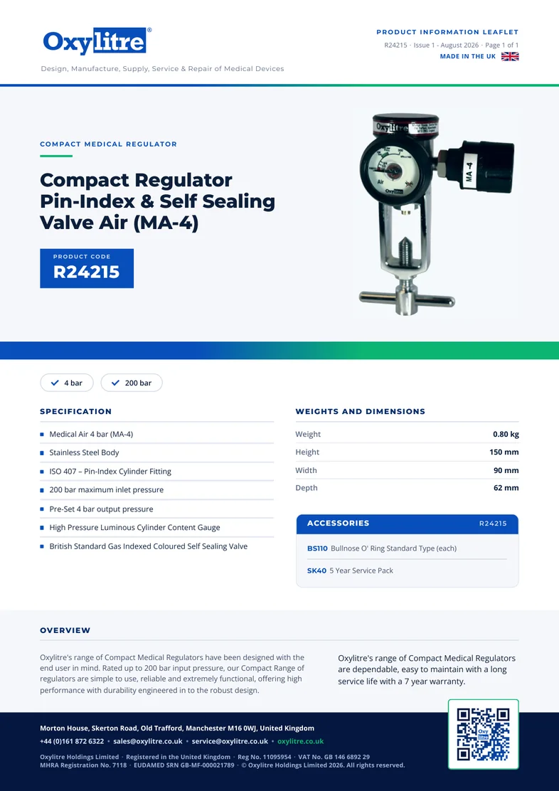 Front page of the Oxylitre R24215 product leaflet