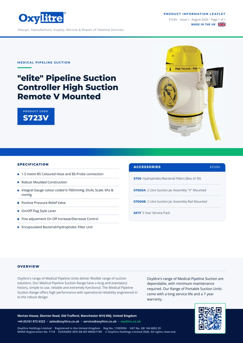 Front page of the Oxylitre S723V product leaflet