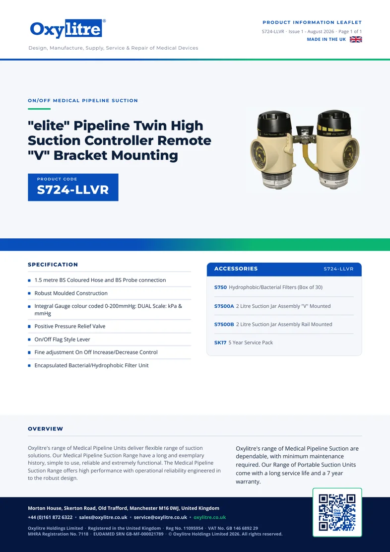 Front page of the Oxylitre S724-LLVR product leaflet
