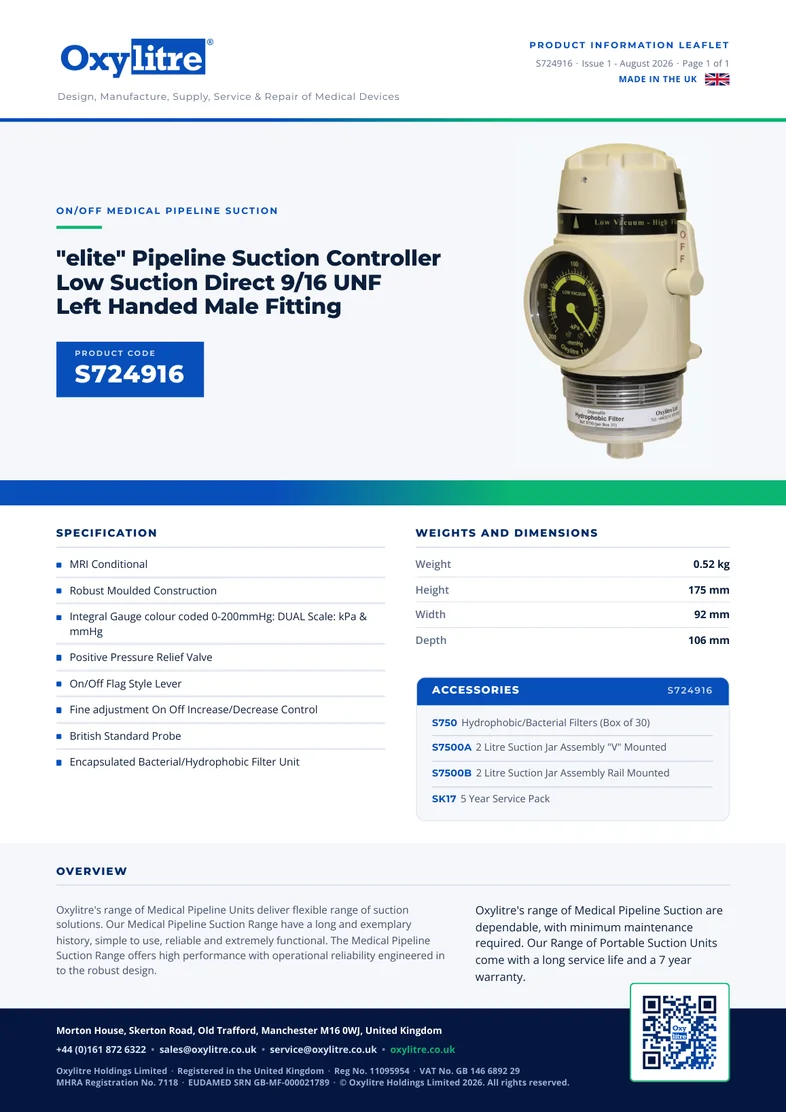 Front page of the Oxylitre S724916 product leaflet