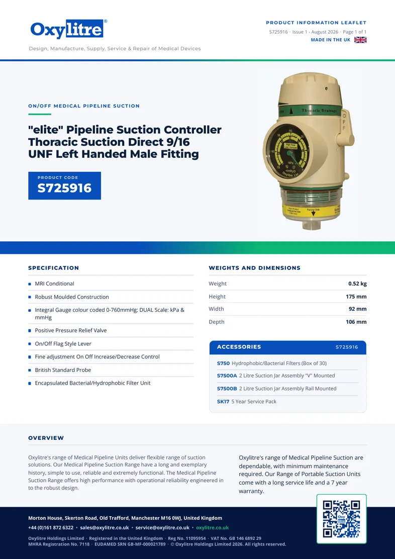 Front page of the Oxylitre S725916 product leaflet