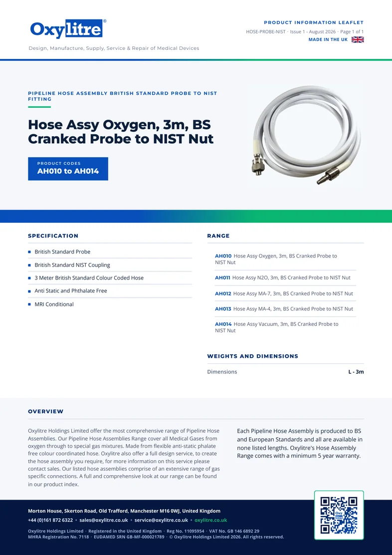Front page of the Oxylitre BS Probe to NIST Fitting product leaflet