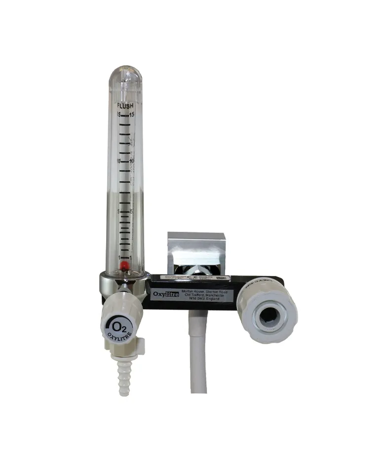 Standard Twin Back Bar Configuration Flowmeter Oxygen 0-15Lpm and self sealing valve Rail Mounted