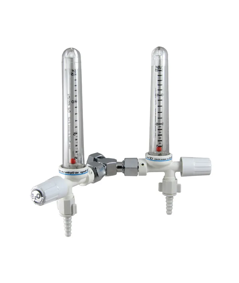 Compact twin Flowmeter 0-15 Litres Per Min Oxygen 3/8 inch Nut & Liner Connection