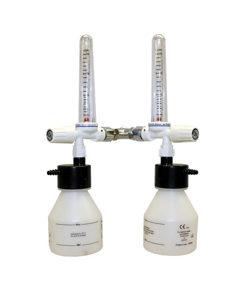 Compact twin Flowmeter 0-15 Litres Per Min Oxygen Complete With Humidifier Bottles
