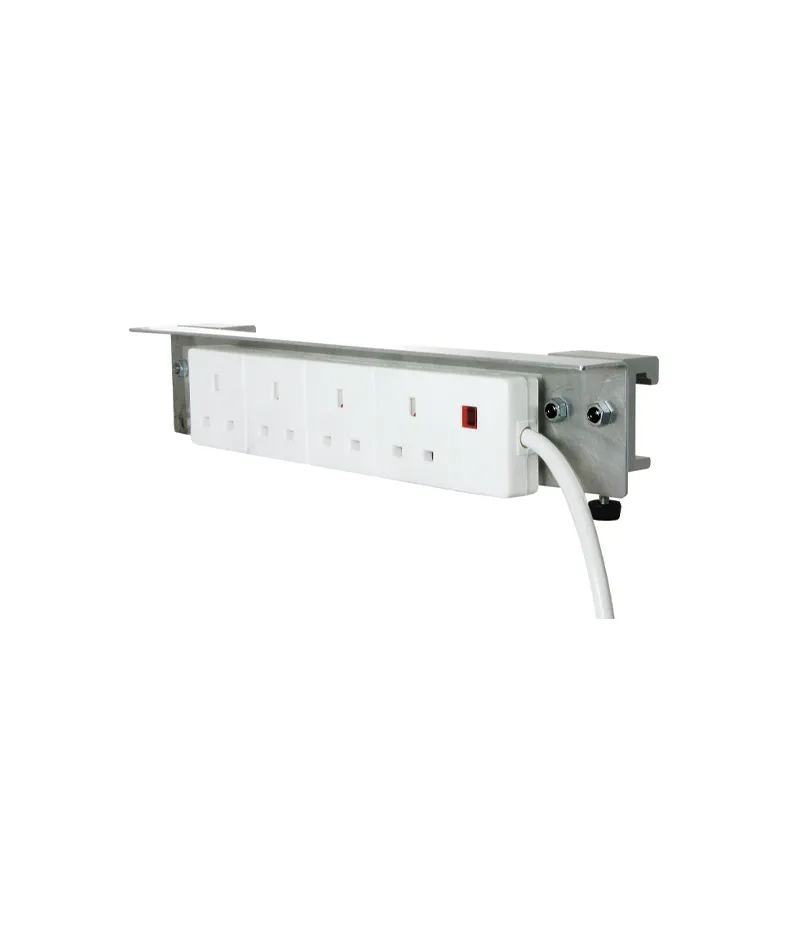 Rail Mounted AC 4-Way 13amp 240v AC Socket Outlets, 2m Cable and 3 pin Plug
