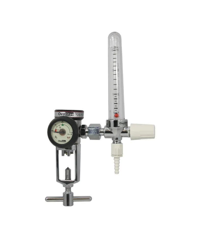 Compact Regulator Complete with brass chrome plated flowmeter, Oxygen 0-15lpm Pin-Index fitting