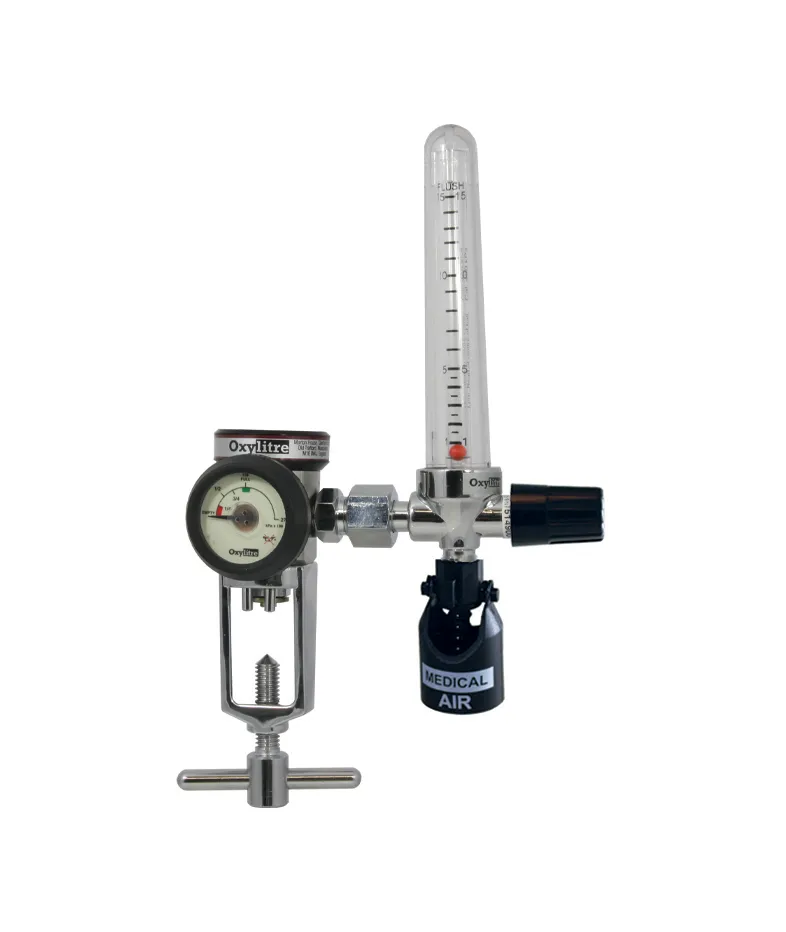 Compact Regulator Complete with brass chrome plated flowmeter, Air 0-15lpm Pin-Index