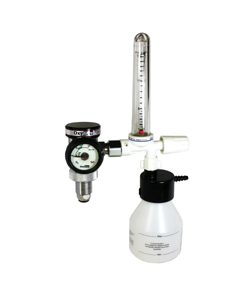 Compact Regulator Complete with moulded chrome plated flowmeter and humidifier bottle , Oxygen 0-15lpm