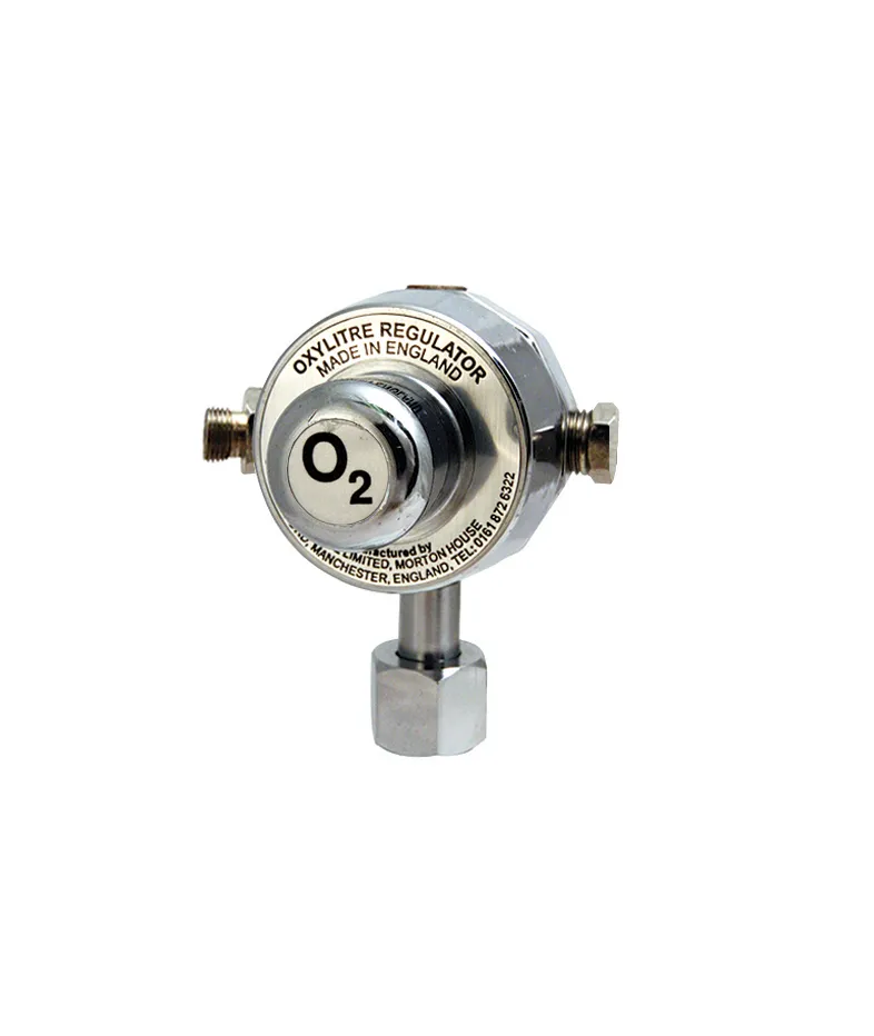 Medical Pressure Regulator Pre-Set Oxygen with Left Handed Outlet & Bullnose Cylinder Fitting