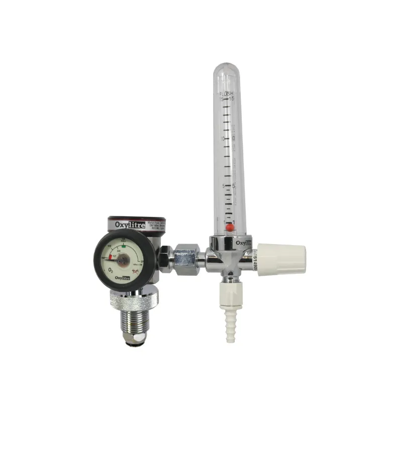 Compact Regulator Complete with brass chrome plated flowmeter, Oxygen 0-15lpm