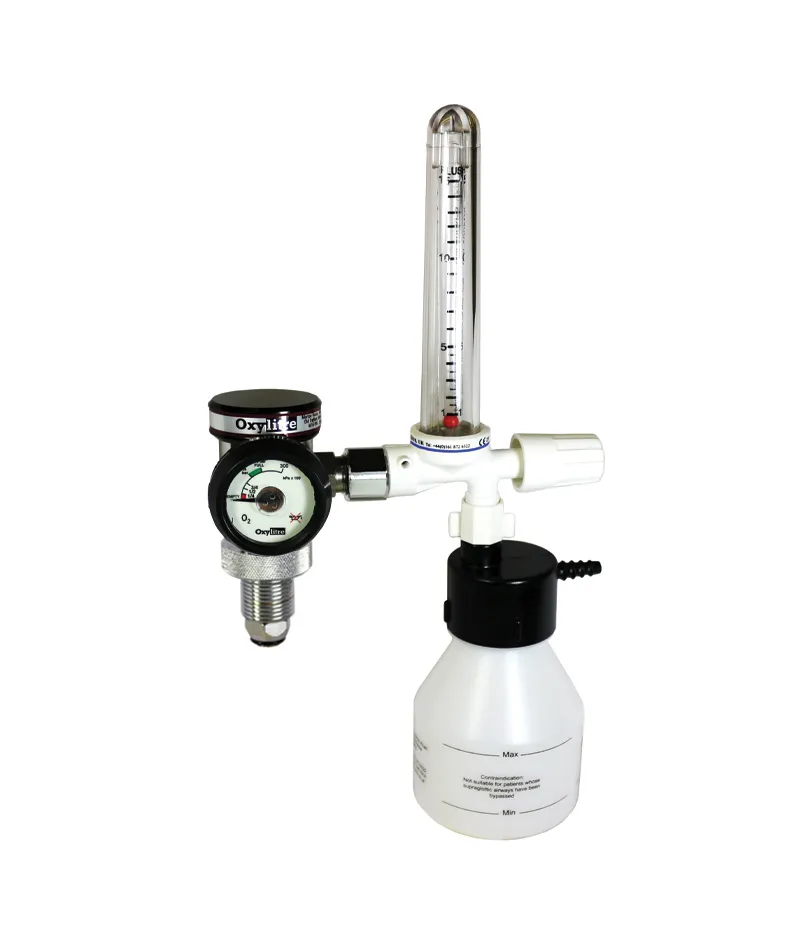 Compact Regulator Complete with moulded flowmeter and Humidifer assembly, Oxygen 0-15lpm